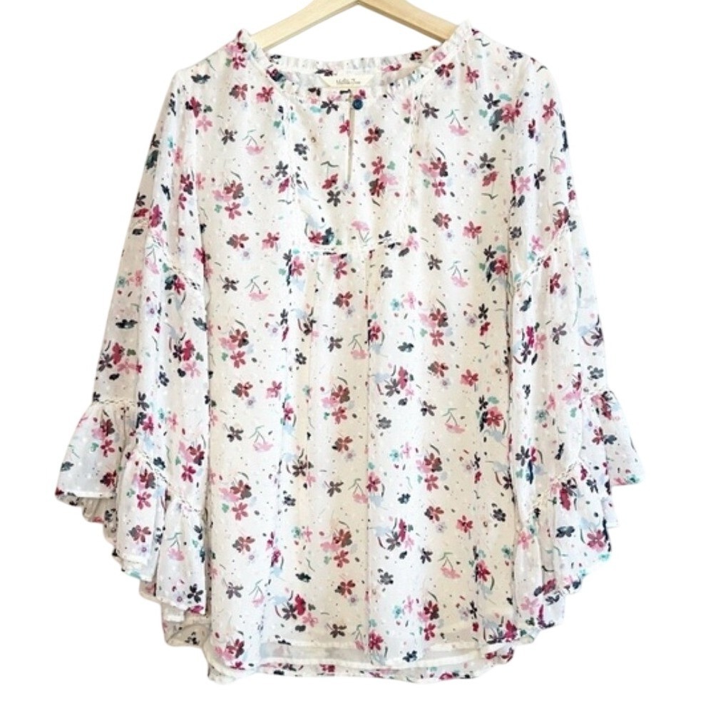Matilda Jane Women Floral Swiss Dot Blouse XL Buttercup Boho Peasant Cottagecore